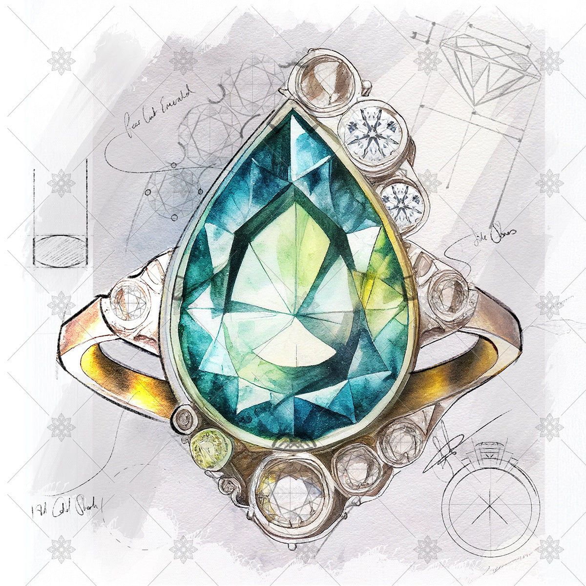 Watercolour Pear Diamond Ring - AI1055 – JEWELLERY GRAPHICS